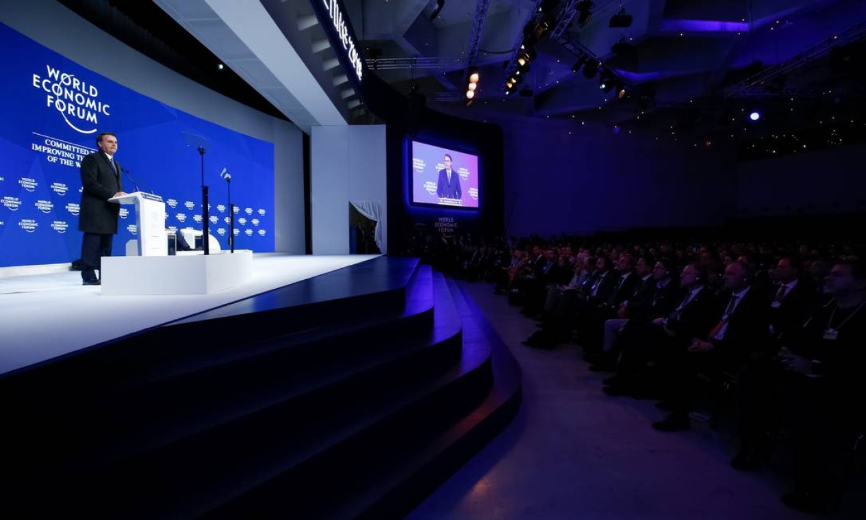 Jair Bolsonaro discursa durante Sessão Plenária do Fórum Econômico Mundial, em Davos Foto: Alan Santos 22-01-2019 / PR