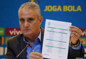 Tite mostra a lista de convocados para a Copa América Foto: SERGIO MORAES / REUTERS