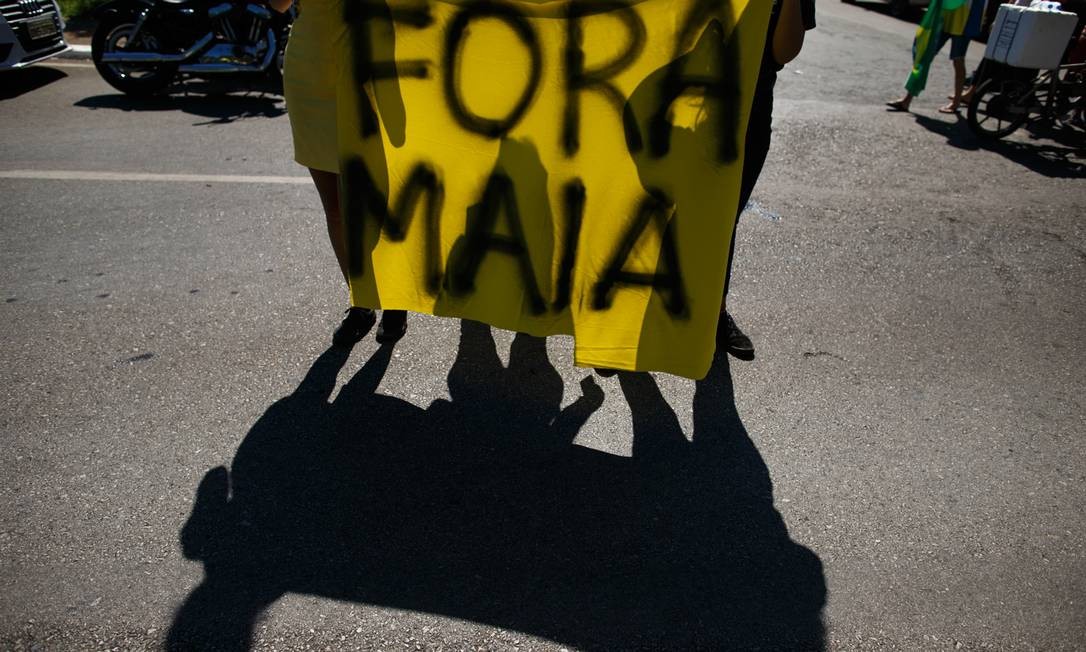 O presidente da Câmara dos Deputados, Rodrigo Maia também recdebeu críticas dos manifestantes que apoiamos projetos do presidente como a Reforma da Previdencia e o pacote anticrime e anticorrupcao, apresentado pelo ministro da Justica, Sergio Moro Foto: Daniel Marenco / Agência O Globo