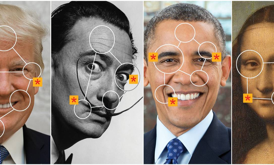Trump, Dalí, Obama e Mona Lisa são algumas das figuras com voz e expressões manipuladas pela inteligência artificial Foto: André Mello / Arte