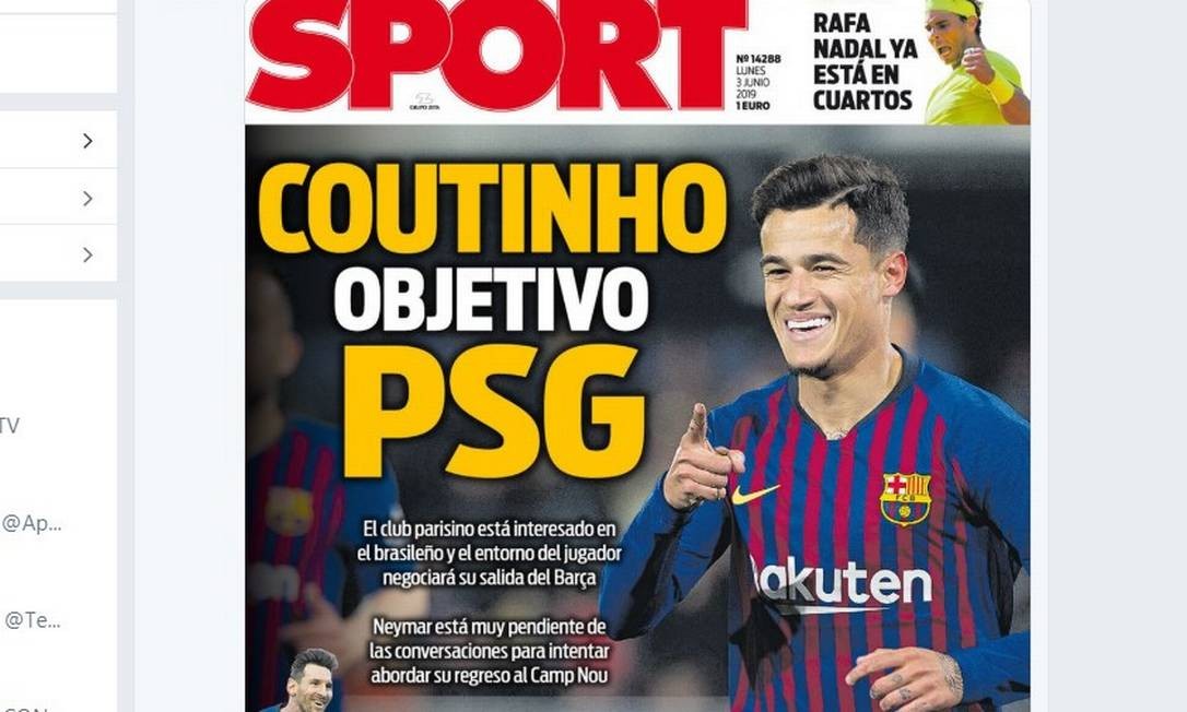 Coutinho objetivo do PSG, diz o 'Sport' Foto: Reprodução