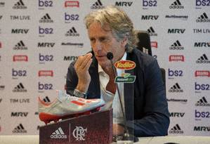 Jorge Jesus durante a sua coletiva de apresentação Foto: Foto: Alexandre Vidal/Flamengo