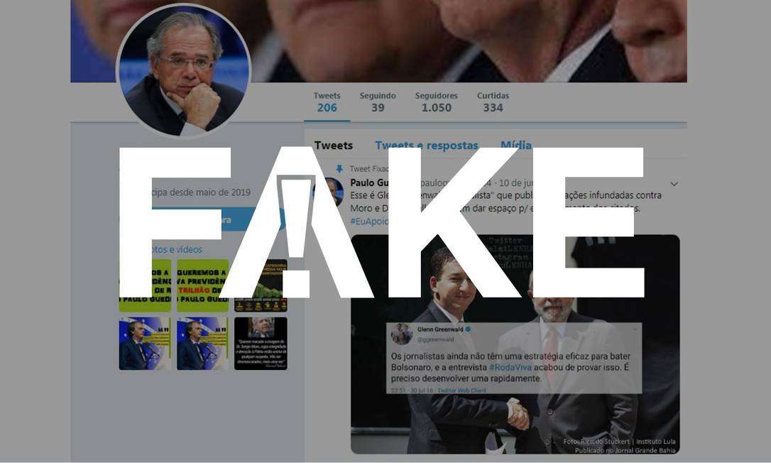 É #FAKE post atribuído a Paulo Guedes com críticas a Glenn Greenwald Foto: Reprodução