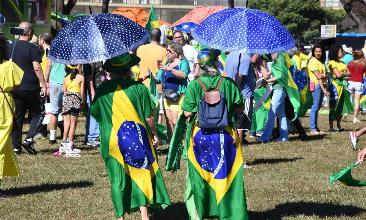 Manifestantes levaram bandeiras para demonstrar o apoio ao governo Foto: EVARISTO SA / AFP