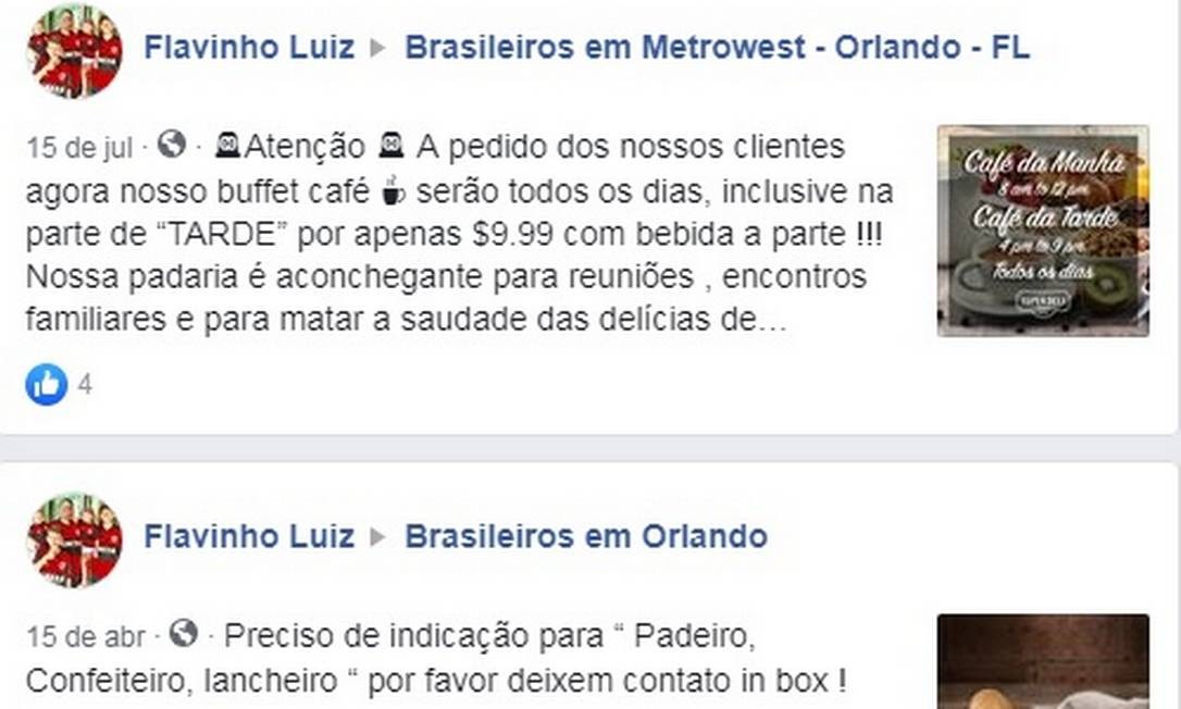 Flavio Caland postando em grupos de brasileiros em Orlando Foto: Reprodução