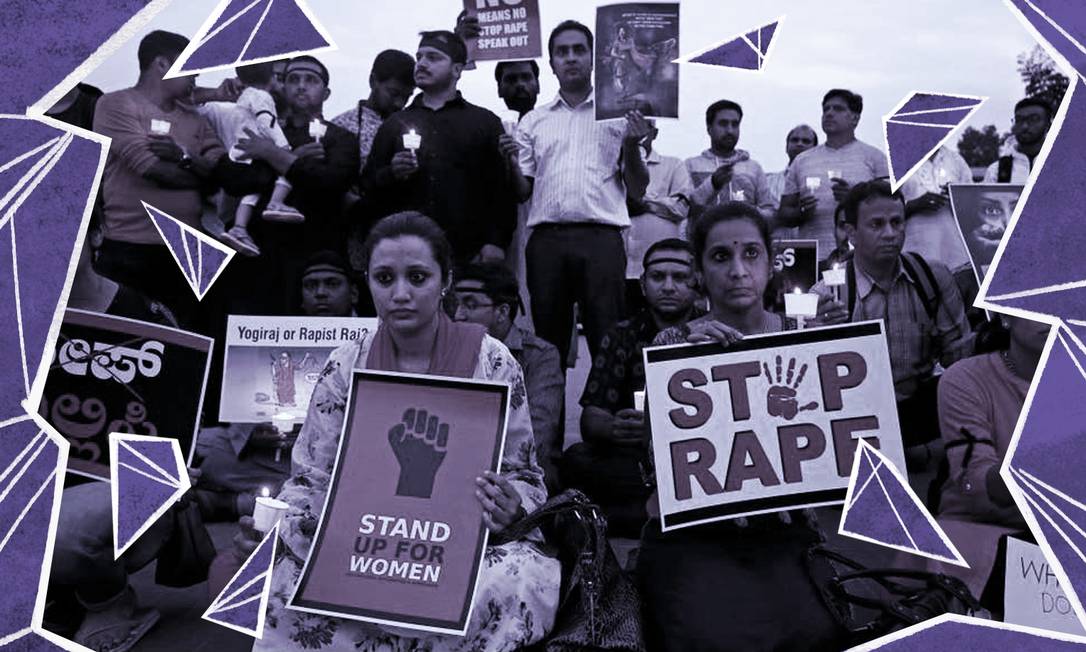 Indianas e indianos organizaram protesto contra cultura do estupro e clamando por apoio a mulheres vítimas Foto: Arte sobre foto da Reuters