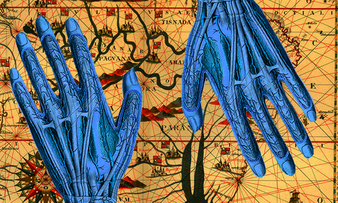 Alteração feita em cima de mapa da Amazônia no século XVI de Joan Martinès e ilustração do Atlas da anatomia humana, de Johannes Sobotta Foto: Culture Club e VintageMedStock ambos via Getty