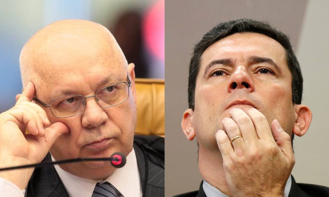 O ministro Teori Zavascki, morto em 2017, e o atual ministro da Justiça, Sergio Moro Foto: Divulgação/STF e Adriano Machado/Reuters 