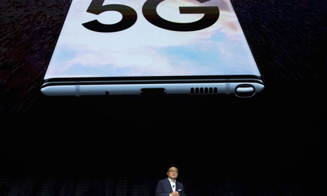 DJ Koh, presidente da Samsung, apresenta o Galaxy Note 10. Foto: Drew Angerer / AFP