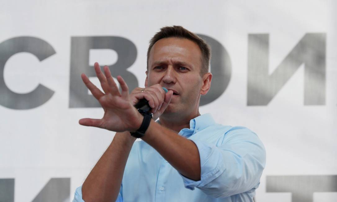 Alexei Navalny, participando de um protesto antigoverno antes de ser preso Foto: Shamil Zhumatov / REUTERS/20-07-2019
