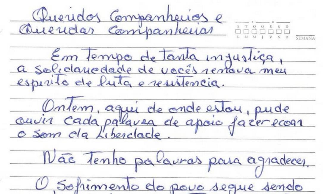 Carta de Lula aos colegas do PT Foto: Ã‰POCA