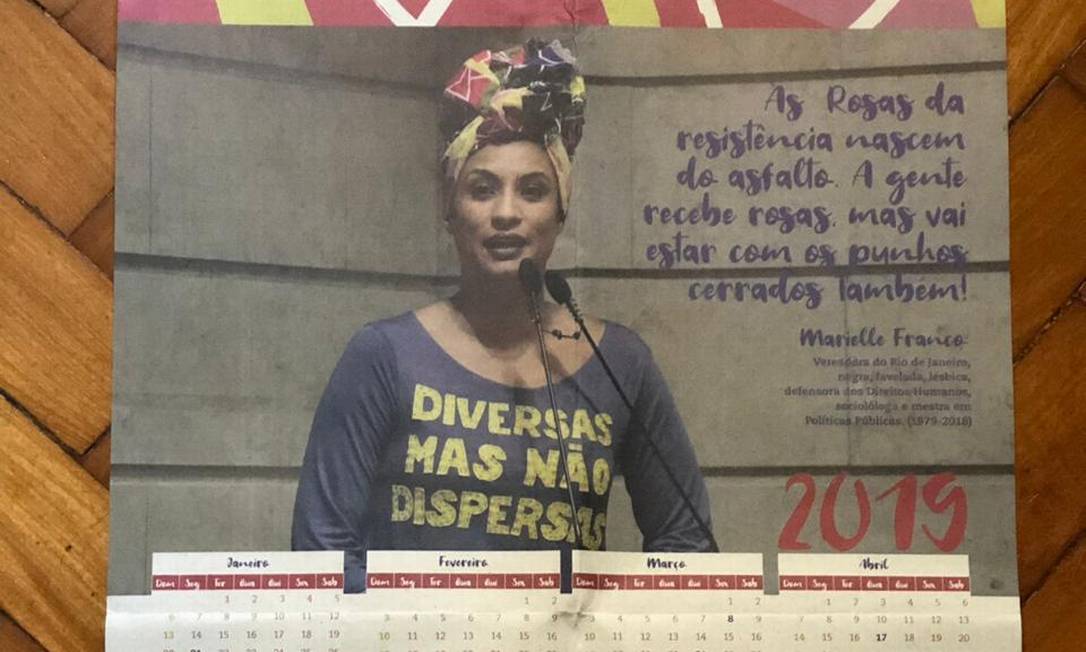 Calendário da vereadora Marielle Franco, morta em 2018 Foto: Divulgação