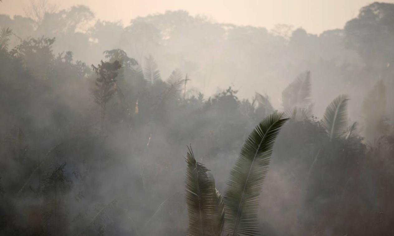 Fumaça gerada por incêndio em uma área da floresta amazônica perto de Humaitá, Estado do Amazonas, em 14 de agosto de 2019 Foto: UESLEI MARCELINO / REUTERS