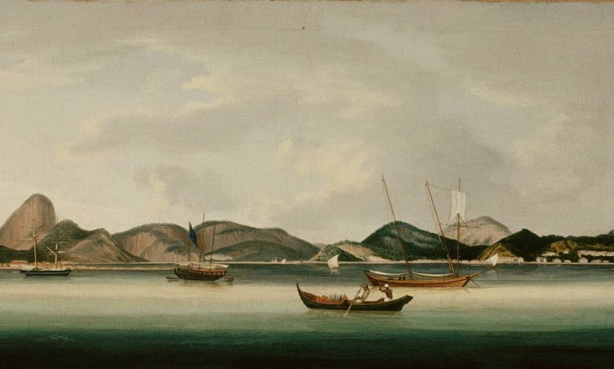 'Panorama da baía do Rio de Janeiro', tela de 1830 do pintor chinês Sunqua Foto: Museu Imperial