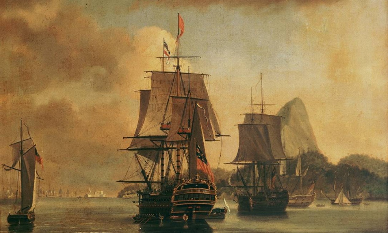 Dominique Serres: 'A passagem da frota de Lord Clive pelo Rio de Janeiro', em setembro de 1764 Foto: Museu Imperial