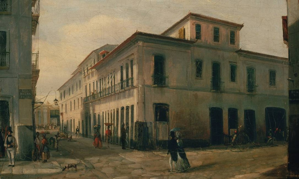 Victor Meirelles: 'Rua da Candelária, esquina com rua da Alfândega'. Óleo sobre tela, sem data Foto: Museu Imperial