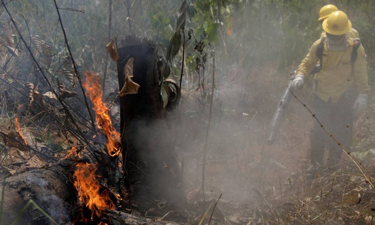 Bombeiros apagam incêndio na floresta amazônica em Porto Velho Foto: RICARDO MORAES / Reuters / 25/08/2019