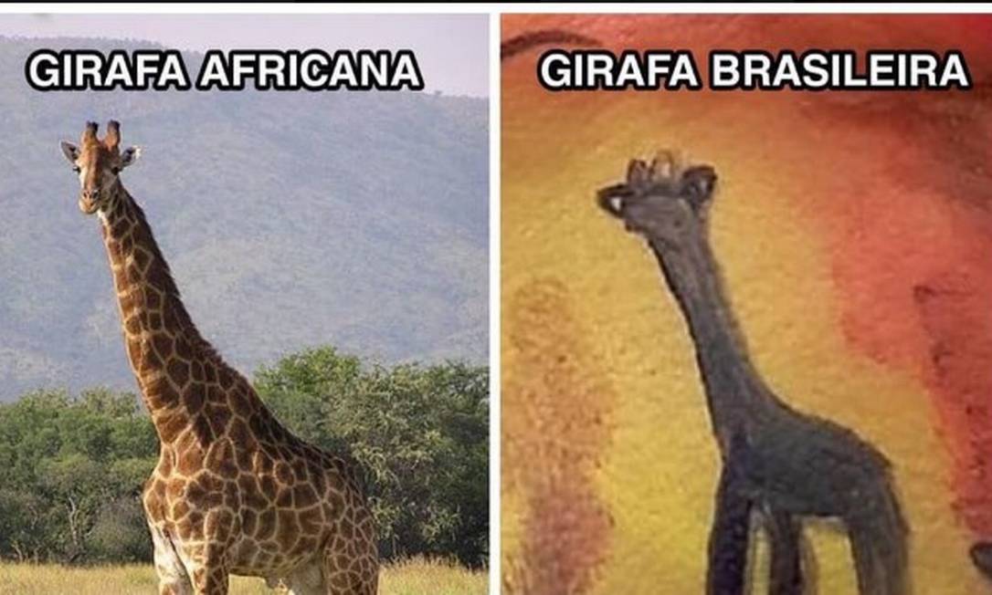 O desenho da girafa foi feito por uma maquiadora e youtuber e virou meme nas redes sociais Foto: Reprodução