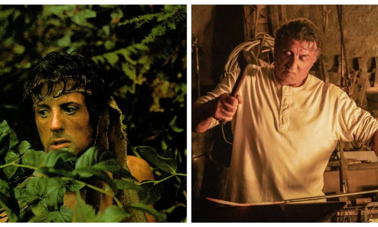 No primeiro filme, "Rambo: programado para matar", de 1982, Sylvester Stallone interpretava um veterano da Guerra do Vietnã que era capturado por inimigos e usava todo seu treinamento para fugir. Em "Rambo: até o fim", Rambo, já bem mais velho, vive recluso em um rancho, mas acaba voltando à ação para enfrentar um cartel mexicano Foto: Divulgação / Divulgação