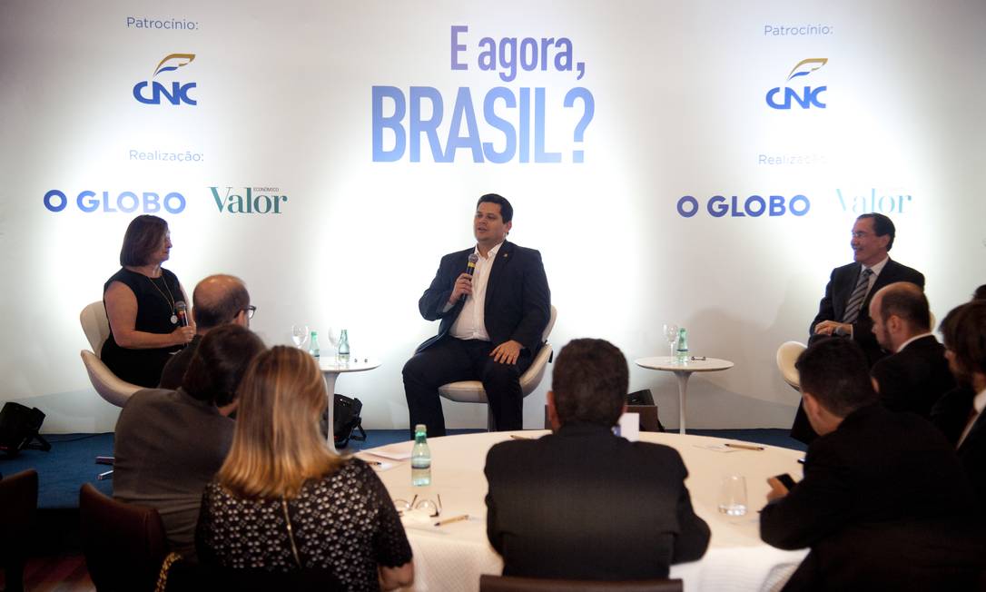 Davi Alcolumbre, presidente do Senado Federal, no evento 'E agora, Brasil?' Foto: Adriana Lorete / Agência O Globo