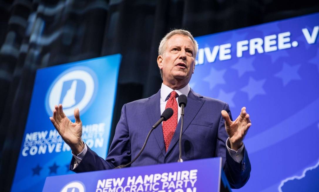 Bill de Blasio, durante convenÃ§Ã£o do Partido Democrata em New Hampshire Foto: Scott Eisen / AFP / 07-09-2019