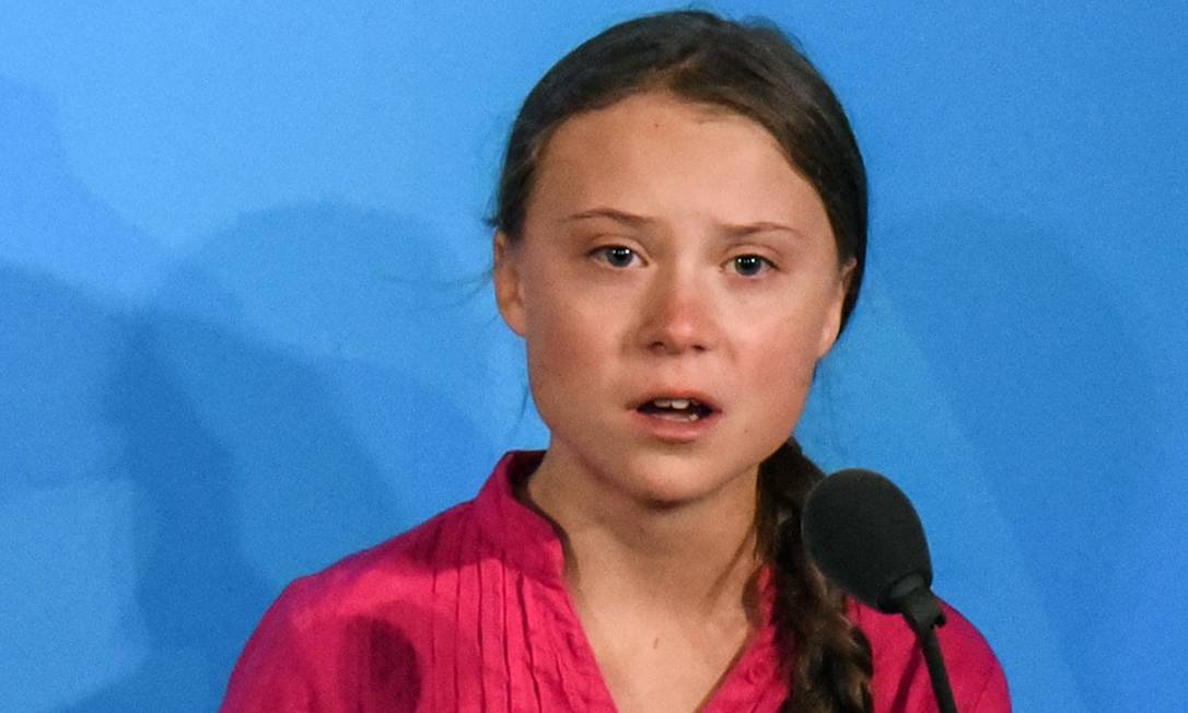 A ativista sueca de 16 anos Greta Thunberg discursa na Cúpula do Clima da Organização das Nações Unidas (ONU) Foto: STEPHANIE KEITH / AFP