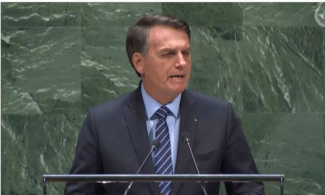 Bolsonaro discursa na ONU Foto: Reprodução da TV