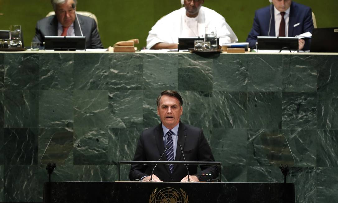 Jair Bolsonaro, presidente do Brasil, na 74ª Assembleia Geral das Nações Unidas, em Nova York Foto: Lucas Jackson / Reuters