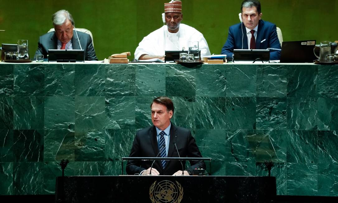 Presidente Jair Bolsonaro discursa durante a abertura do Debate Geral da 74ª Sessão da Assembleia Geral das Nações Unidas (AGNU) Foto: Alan Santos/PR