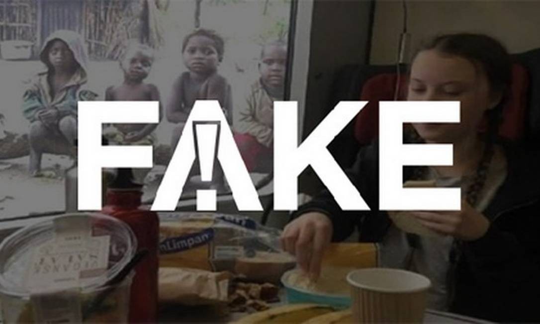 É #FAKE imagem que mostra crianças famintas observando a ativista Greta Thunberg fazer refeição em trem