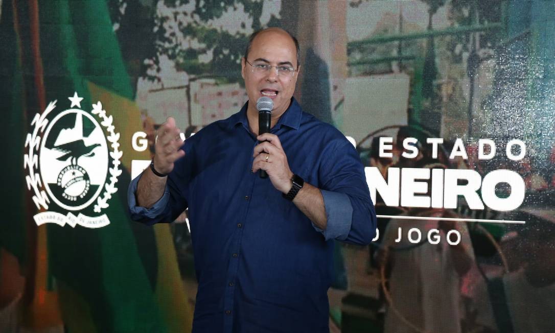 Governador Wilson Witzel em coletiva de imprensa na Cidade do Rock Foto: Pedro Teixeira / O Globo