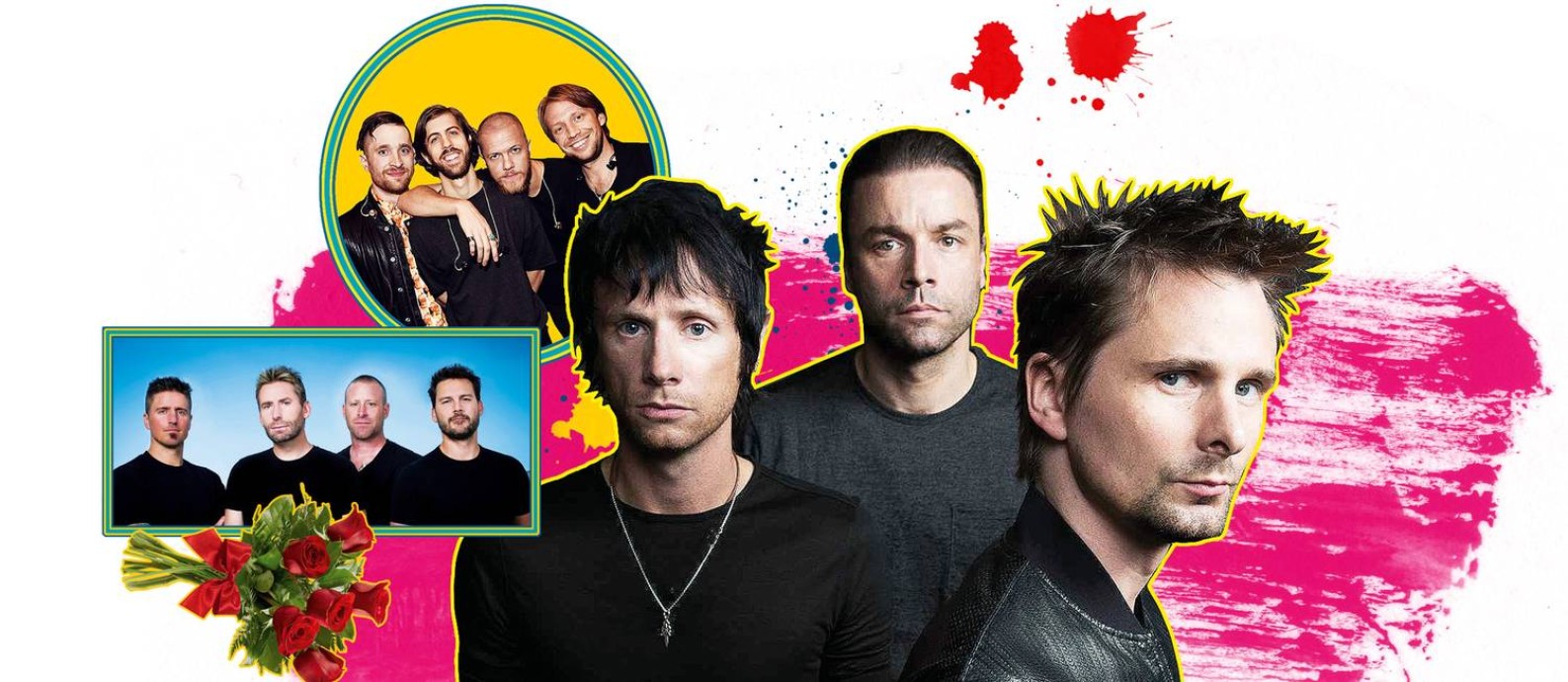 A partir da esquerda: Nickelback, Imagine Dragons e Muse, os destaques deste domingo no Rock in Rio Foto: Arte O Globo