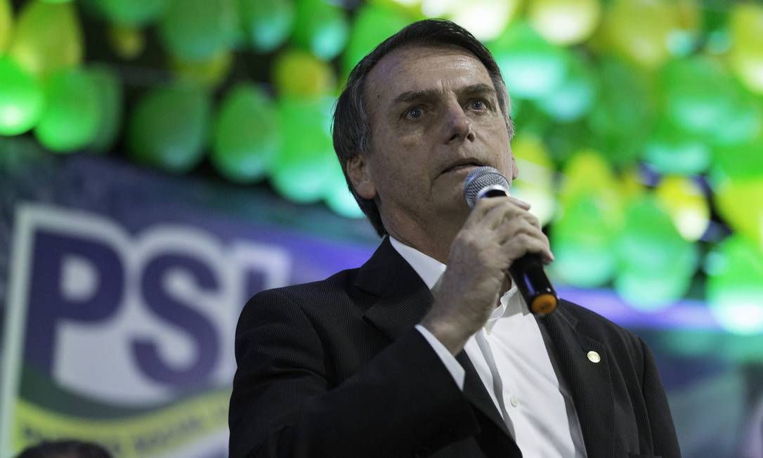 O presidente Jair Bolsonaro durante convenção do PSL em SP Foto: Terceiro / Agência O Globo - 05/08/2018