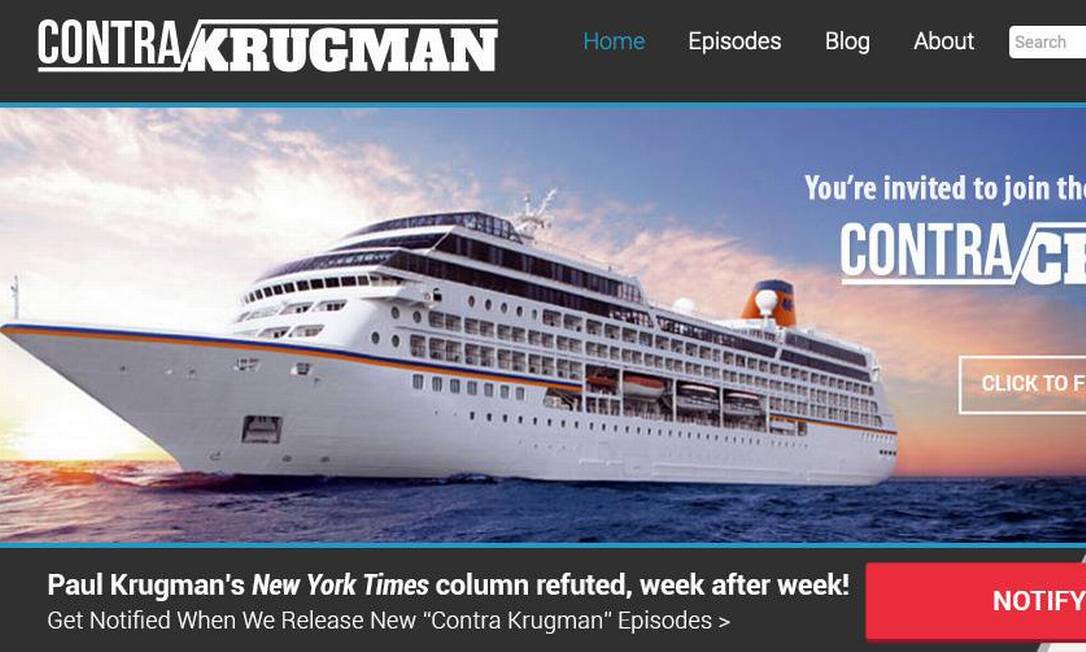 Propaganda sobre o cruseiro anti-Krugman Foto: Reprodução da internet