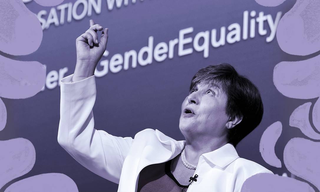 Kristalina Georgieva está no cargo de diretora do FMI há duas semanas e já se posiciona a favor da igualdade de gênero no mercado de trabalho Foto: Arte sobre foto de Olivier Douliery