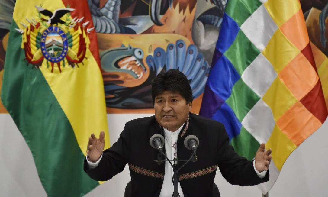 Evo Morales durante declaração realizada em La Paz Foto: AIZAR RALDES / AFP / 23-10-2019