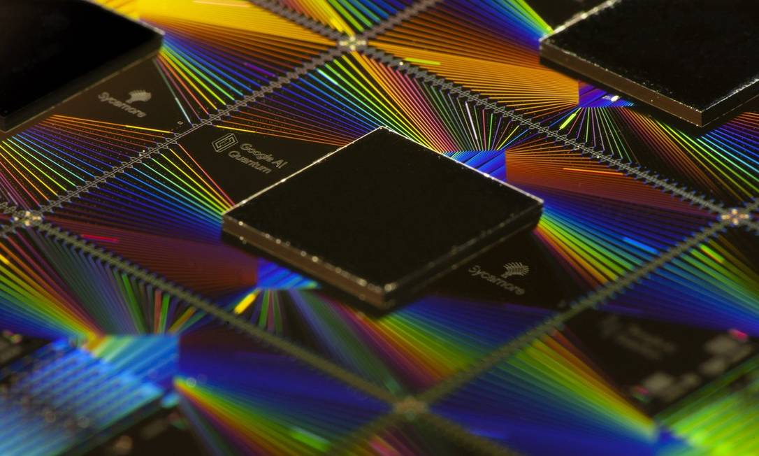 O chip Sycamore desenvolvido pelo Google, com 54 qubits Foto: DIVULGAÇÃO