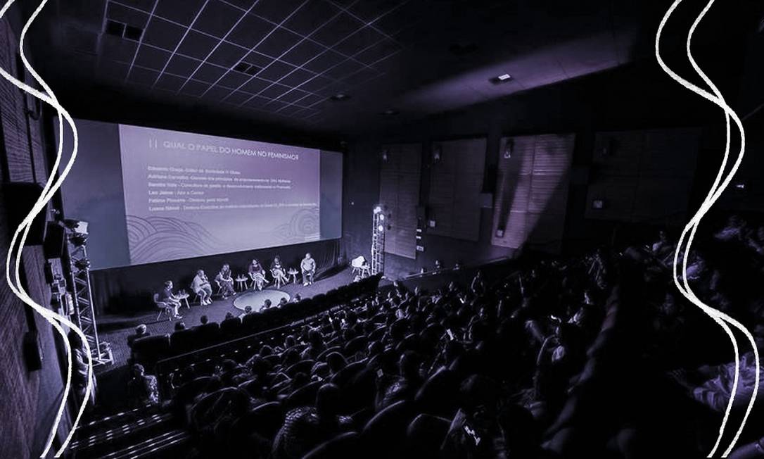 Seminário lotou uma sala de cinema para debate sobre mercado de trabalho e gênero Foto: Arte sobre foto de Alex Ferro