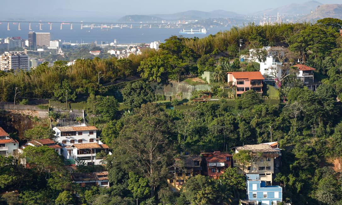 Encosta ainda verde em Laranjeiras, onde construções regulares só podem chegar à cota 50 Foto: Roberto Moreyra / Agência O Globo