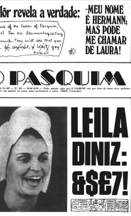 Há 50 anos Leila Diniz era capa do Pasquim. O jornal era submetido à censura prévia e, para evitar problemas com os militares, palavrões foram substituídos por asteriscos – foram 72 no total Foto:  