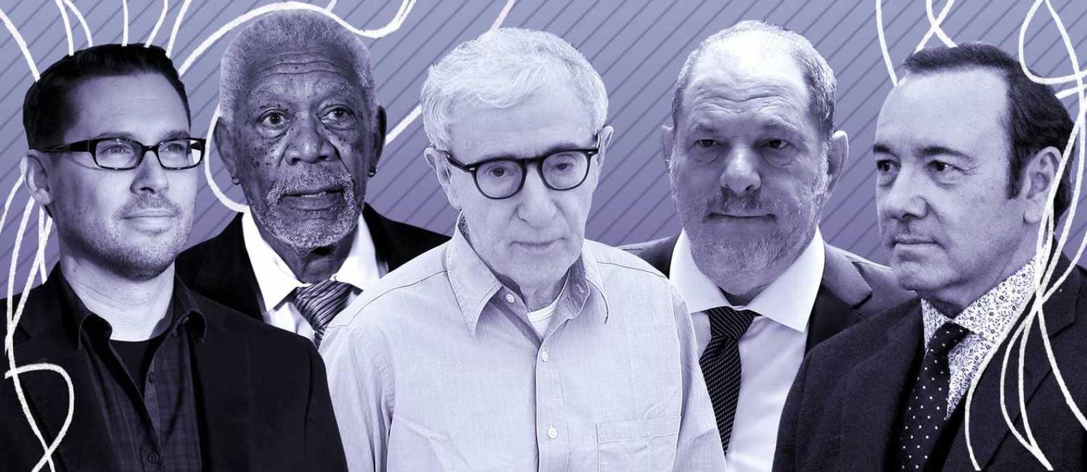 Bryan Singer, Morgan Freeman, Woody Allen, Harvey Weinstein e Kevin Spacey: alguns dos medalhões de Hollywood que entraram na mira do MeToo Foto: Arte O Globo