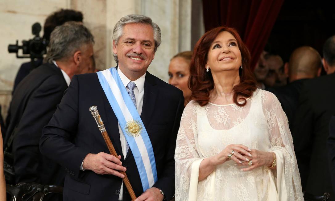 Alberto Fernandéz e a vice Cristina Kirchner durante cerimônia de posse Foto: Agustin Marcarian / Reuters