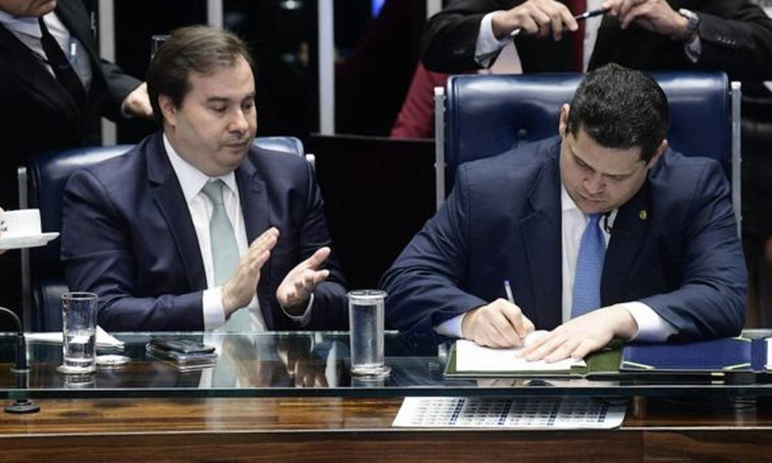 Os presidentes da Câmara, Rodrigo Maia, e do Senado, Davi Alcolumbre Foto: Pedro França/Agência Senado
