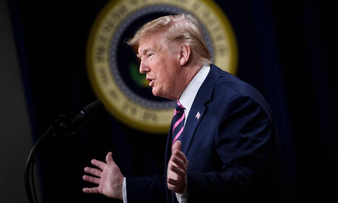 Presidente dos EUA, Donald Trump, durante discurso na Casa Branca Foto: BRENDAN SMIALOWSKI / AFP/12-12/-2019