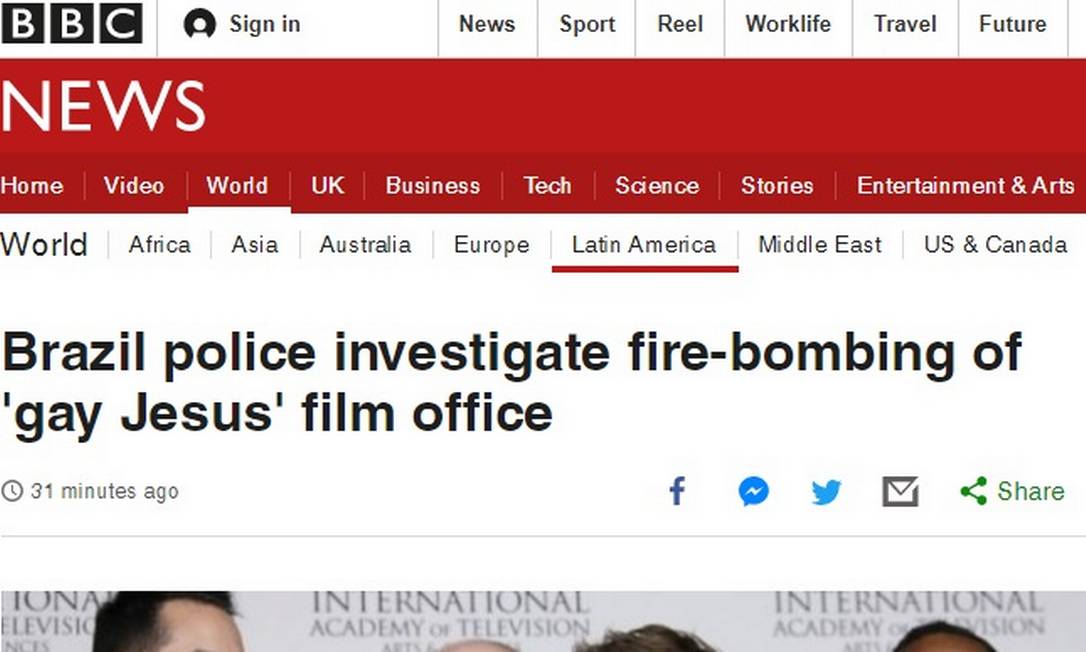 Repercussão internacional: site da BBC informa sobre investigação da polícia Foto: Reprodução