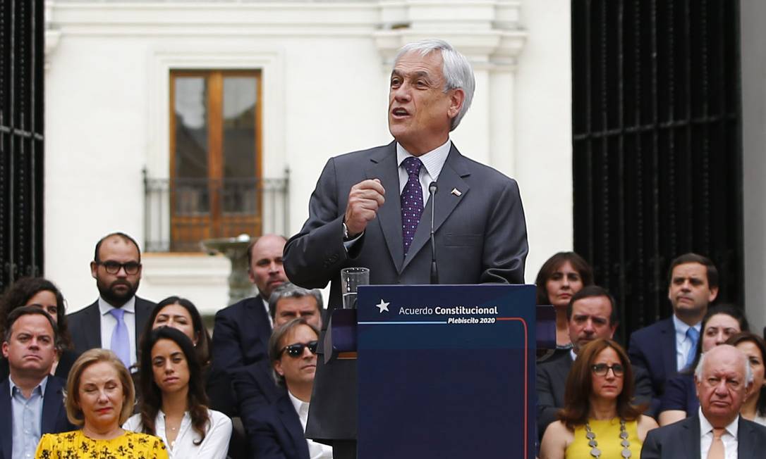 Sebastián Piñera, durante discurso no Palácio de la Moneda Foto: RAMON MONROY / AFP/23-12-2019