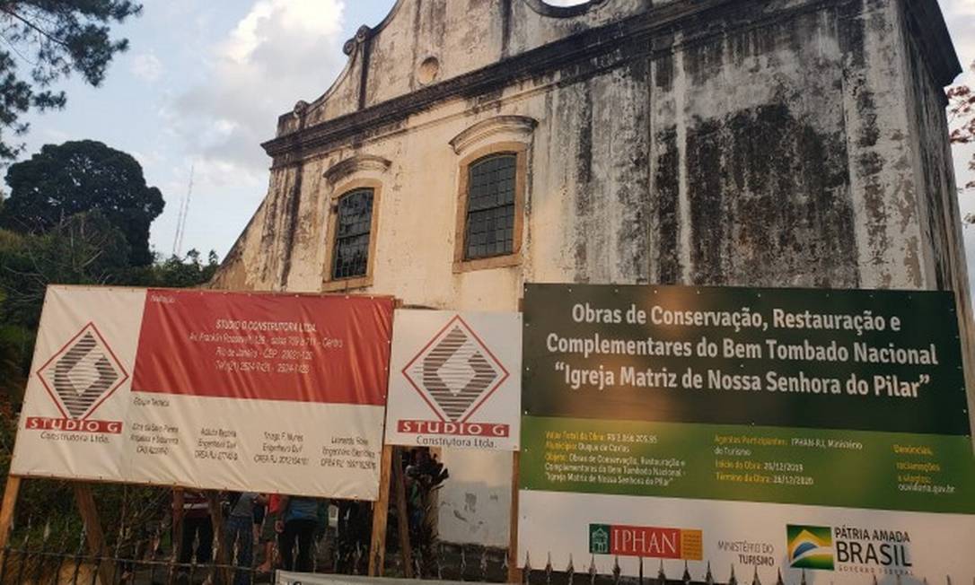 Obras para restauração comandadas pelo Iphan na Igreja do Pilar, em Duque de Caxias Foto: Daniela Reis / Divulgação