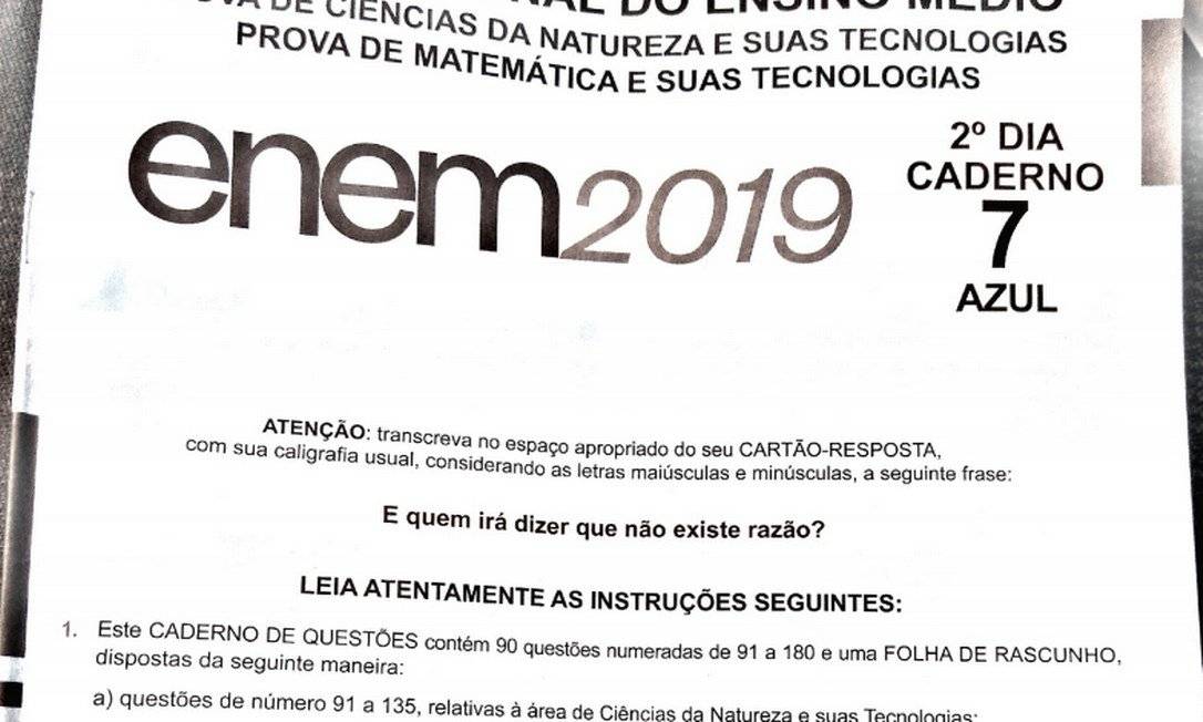 Prova do ENEM 2019 Foto: Reprodução