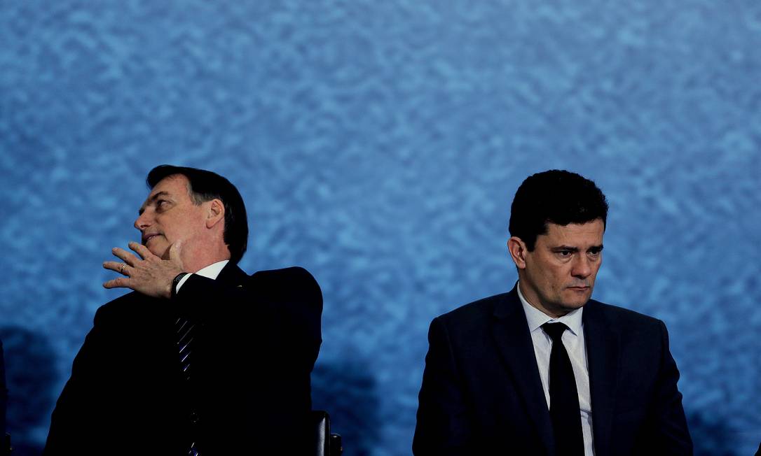 Bolsonaro e Moro em solenidade em outurbo de 2019, quando o ex-juiz era ministro no governo federal Foto: Jorge William / Agência O Globo