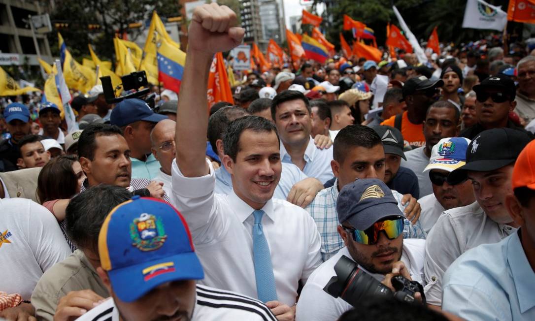 Líder da Assembleia Nacional da Venezuela, Juan Guaidó, durante ato em Caracas Foto: Manaure Quintero / Reuters